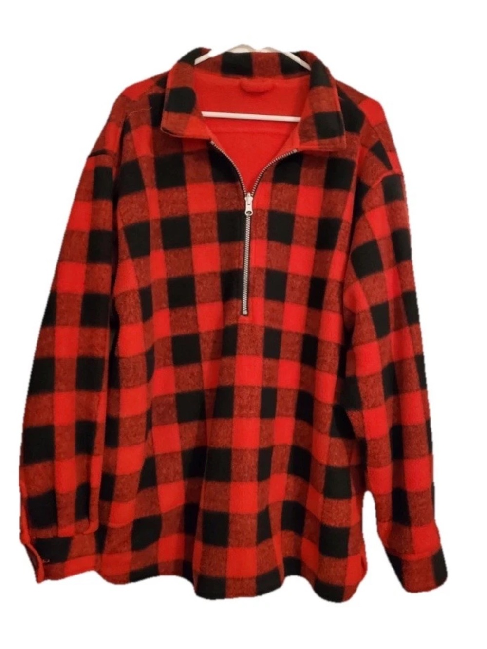 Vintage Marlboro Men's Red and Black Buffalo Plaid Half-Zip Sweater Reversible